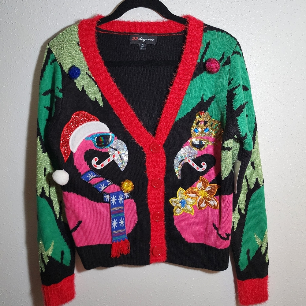 Ugly Christmas Sweater 33 Degrees SzM Button Up Cardigan NWT